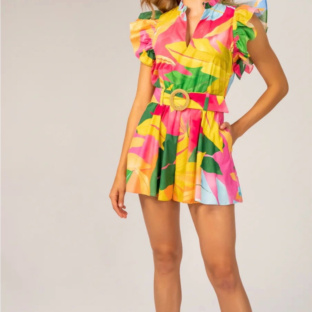 Lavender Brown Multicolor Ruffled Jumpsuit